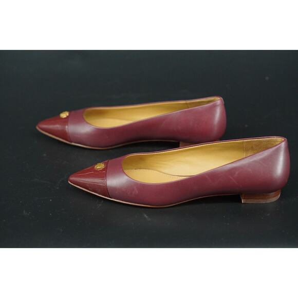 Tory Burch Burgundy Leather Fairford Pointy Toe Ballet Flats SZ 6 Logo $250 New - Picture 6 of 12